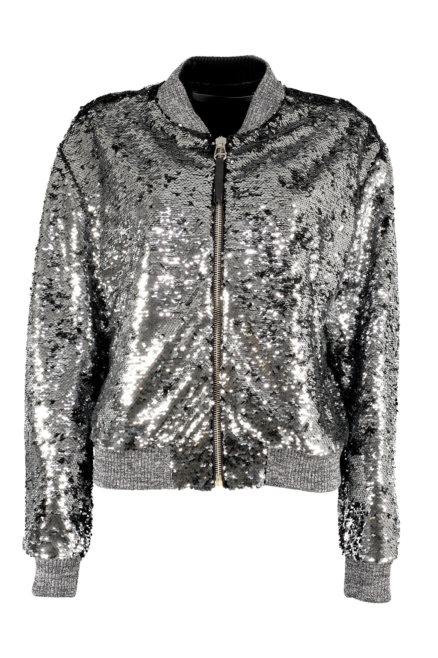 Reversible sequins bomber jacket