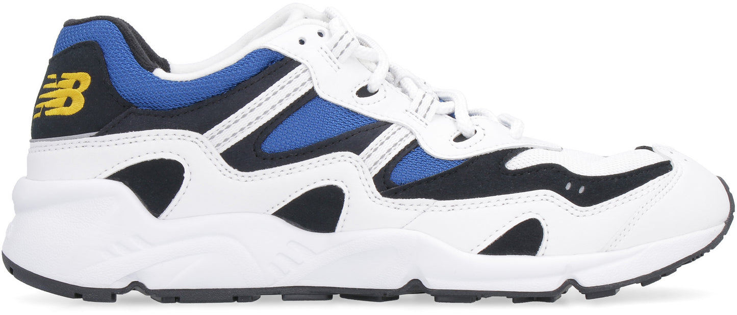 Leather and fabric low-top sneakers